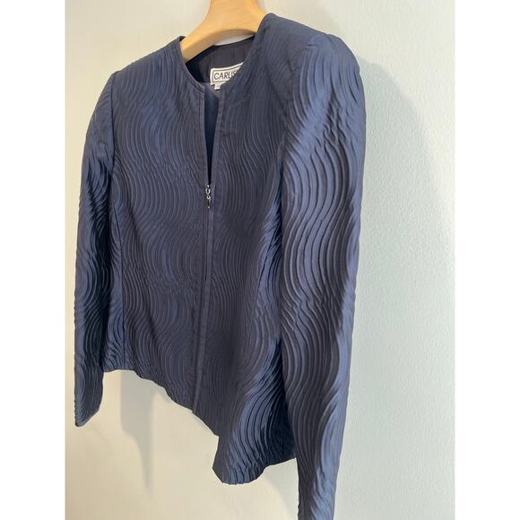 Carlisle Quilted Textured Jacket Zip Up Navy Blue Silk Blend Size 14 SG - Picture 5 of 11